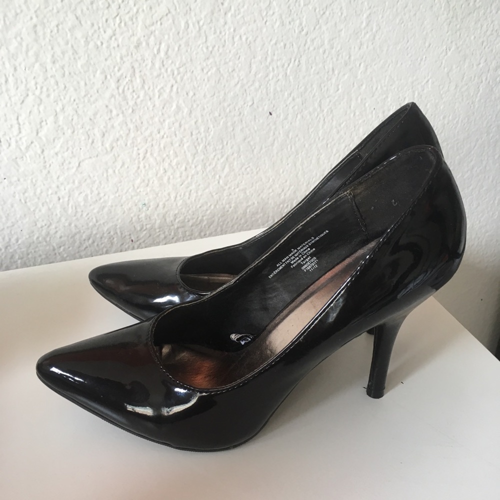 Black patent leather heels